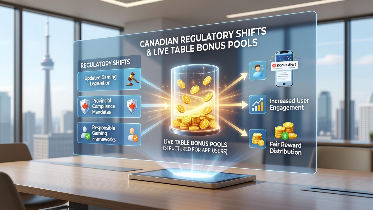 Mobile app interface displaying live table bonus pool balances under Canadian provincial regulations